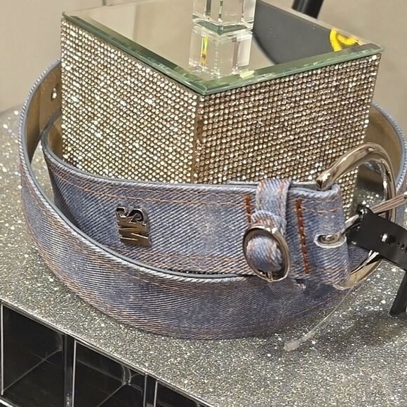 Steve Madden Denim Buckle Logo Belt
